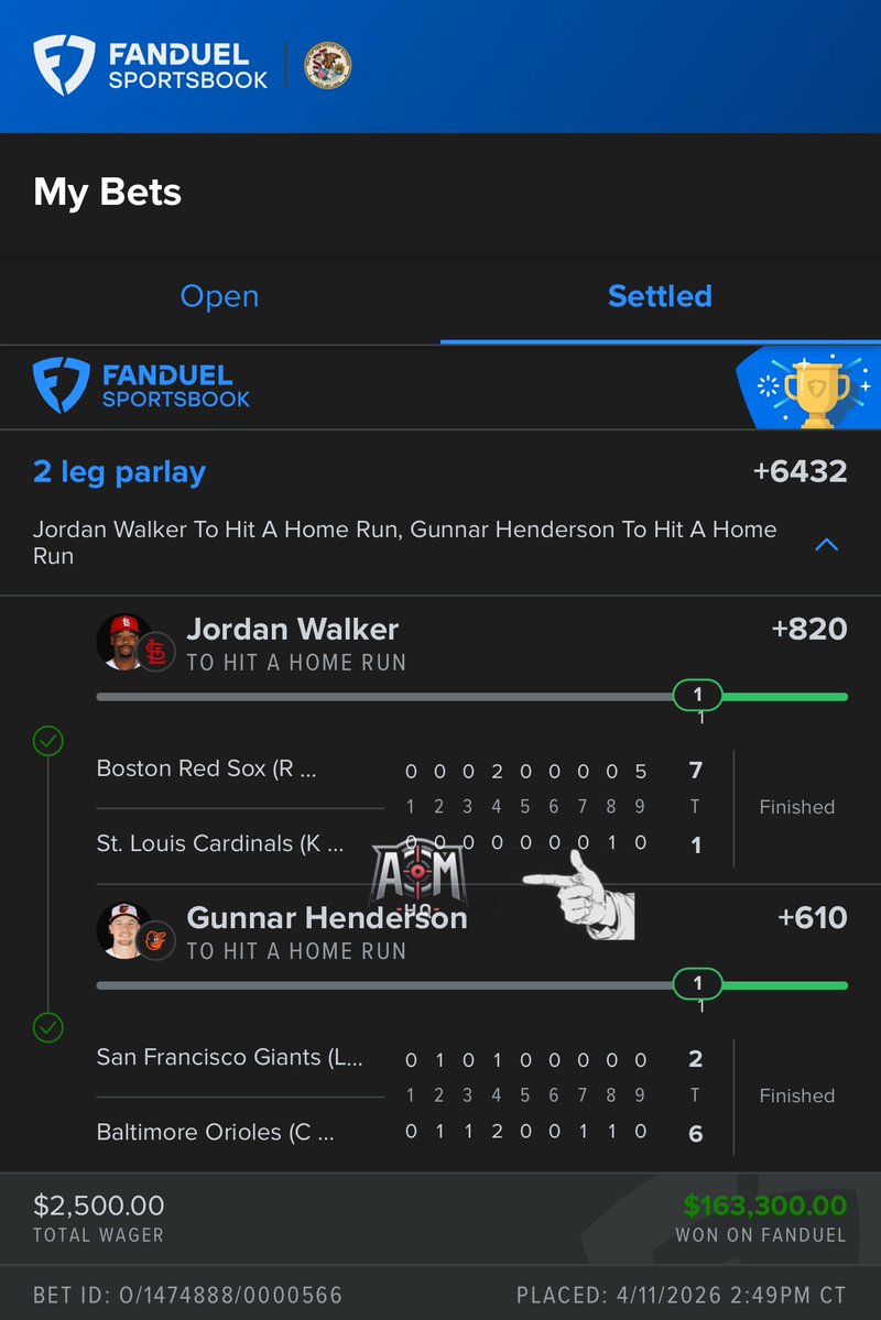 $10,000 giveaway to 100 followers that: LIKES + RTs

FANDUEL HOME RUN NUKE BANG AGAIN FOR $163k😮‍💨🔥

🚨 𝙇𝙞𝙛𝙚𝙩𝙞𝙢𝙚 𝙋𝙧𝙚𝙢𝙞𝙪𝙢 𝘿𝙞𝙨𝙘𝙤𝙪𝙣𝙩
👉🏽winible.com/aimcdl

#FanDuel #GamblingTwitter #PrizePicks #AimsHQ #GamblingCommunity #X