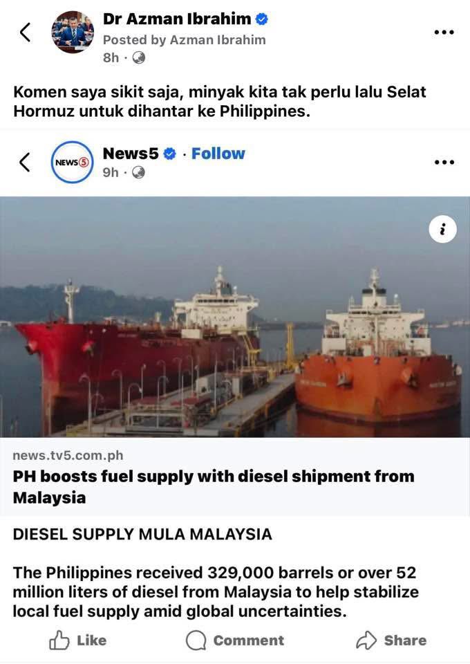 Dr_AzmanIbrahim's tweet photo. Malaysia negara pengeksport minyak. Semua orang tahu dan Anwar Ibrahim pun biasa ulang-ulang dulu. Ianya bukan perkara baru. Nak berdagang dengan siapa pun itu hak Malaysia.

Dr Azman Ibrahim https://t.co/WfzfUiUvRd