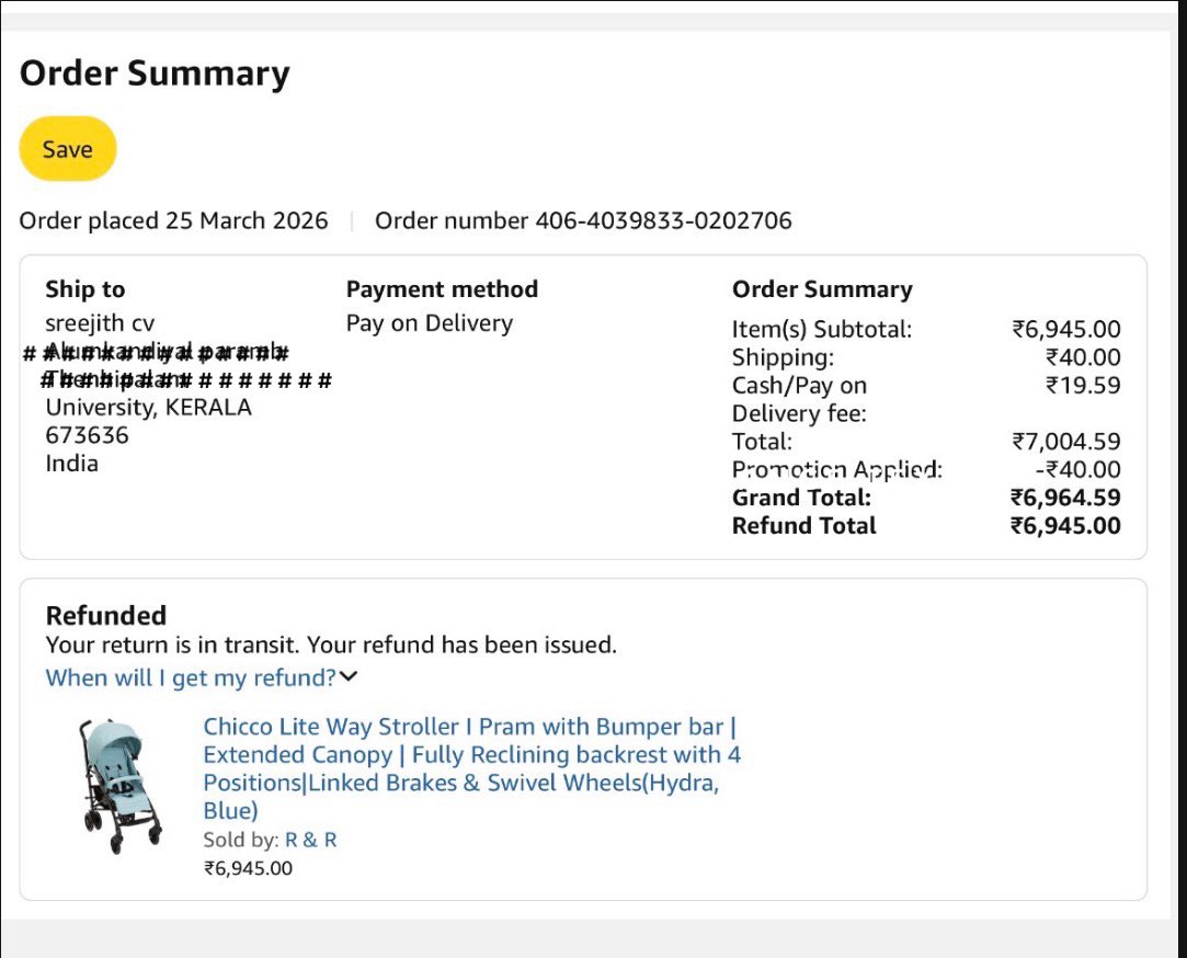 SreejitNilambur's tweet image. Hey @AmazonHelp @amazonIN, I’m facing a serious issue with Order #406-4039833-0202706. The delivery hub falsely marked my COD order as "Customer Requested Return" without ever contacting me.Why is hub misconduct being allowed to penalize customers? #AmazonIndia #ConsumerRights