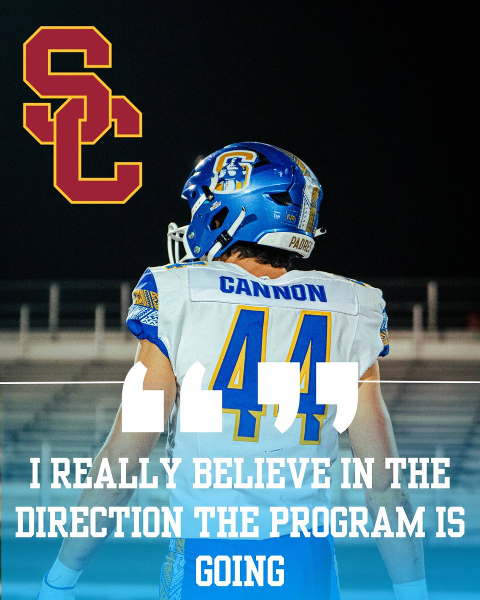 MuhawiehTamer's tweet photo. 3 ⭐️ TE Jace Cannon announces his commitment to USC, @BrandonHuffman reports via @Rivals.

Get an exclusive read on the 2027 commit and his incredible journey with @PadreFootball_.

https://t.co/HejUiQ2k4X https://t.co/1TziSbjX7J