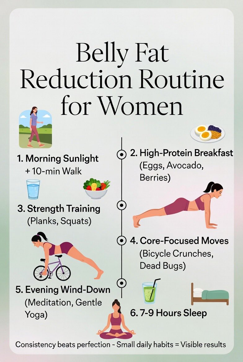 StayHealthb4's tweet photo. @anickytwts Want to lose that stubborn belly fat as a woman?

Here’s a simple, effective daily routine: https://t.co/GinMRIi01O