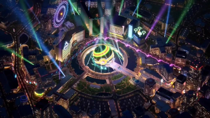 between this music, the giant lit up orb in the middle of a bunch of lit up hotels and attractions, and only the high plains vivillian being available (which can be found in the west side of the US in GO), I'm pretty sure pokemon champions takes place in las vegas