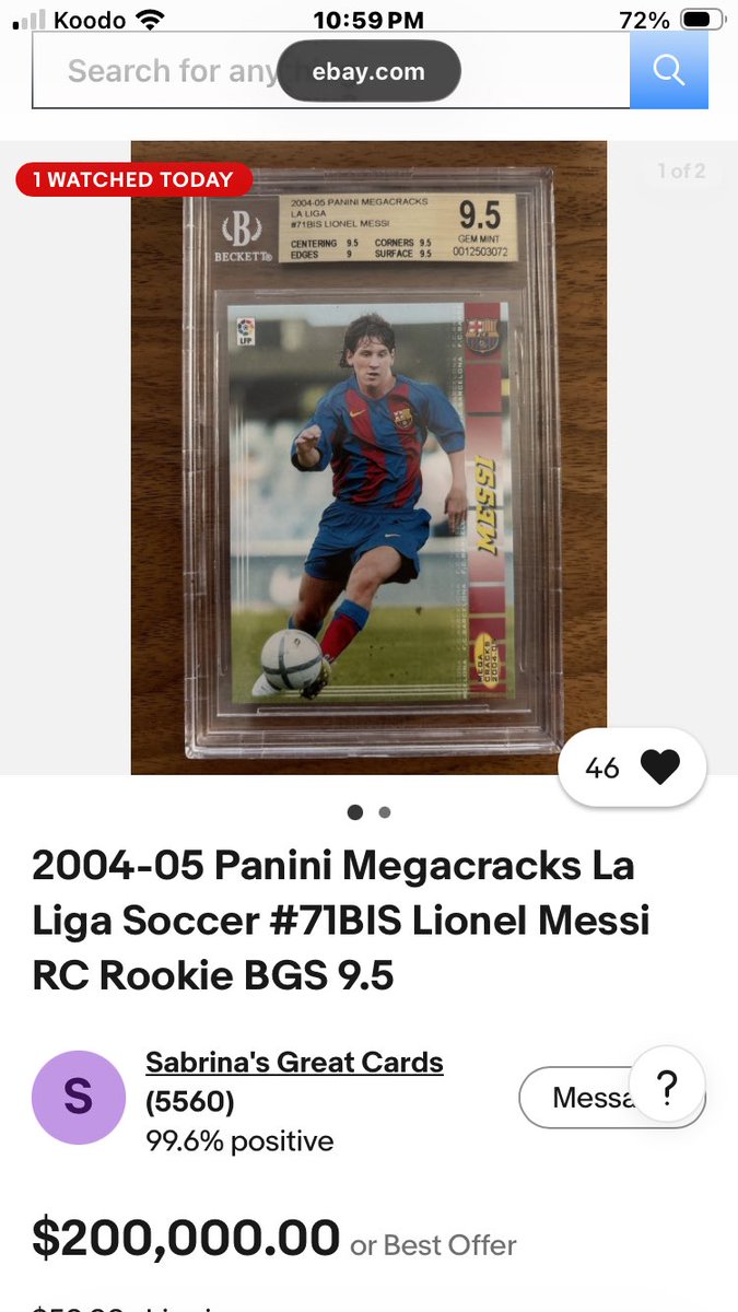 BaystreetBrian's tweet image. First time I’ve ever looked at ebay past purchases. And I was this close in 2017 to owning one of the biggest #LionelMessi cards of all time! Yes I ended up with an 8, but still. #thehobby