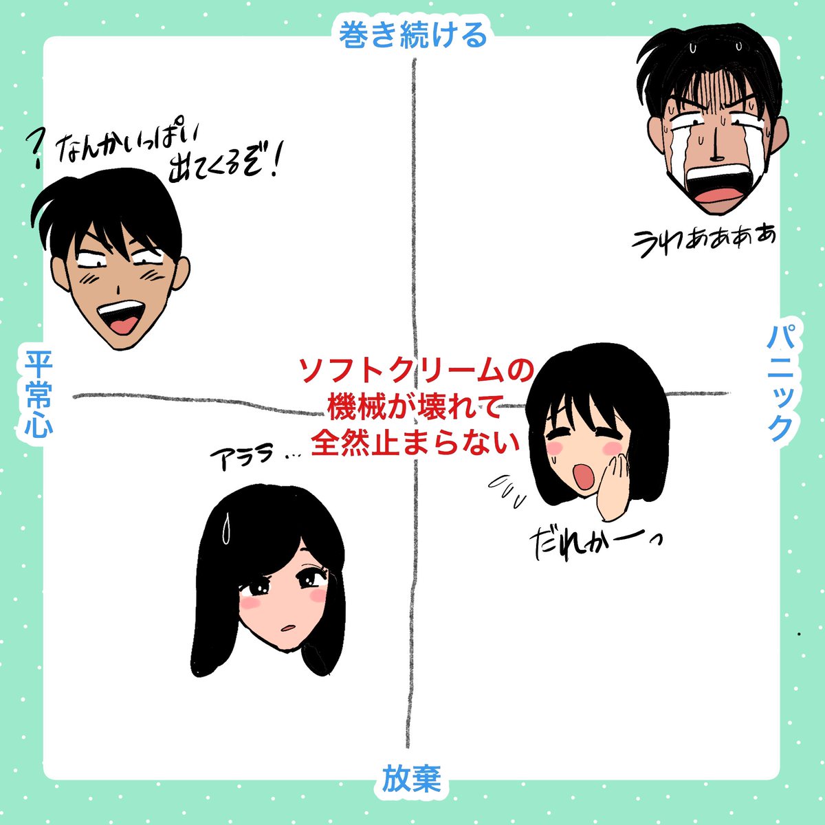 ソフトクリームの機械が壊れた時の自キャラ 