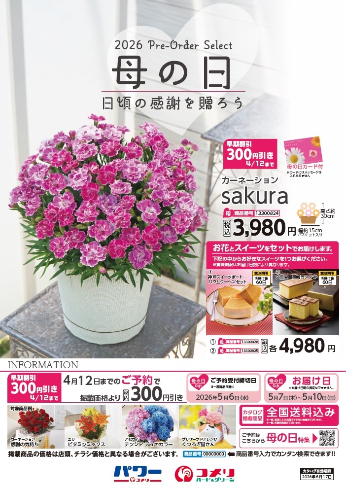 母の日ギフト早期予約は本日が最終日！／ コメリの母の日ギフトなら