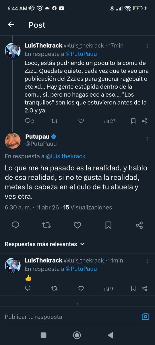 luis_thekrack's tweet photo. @PutuPauu Vuelvo y aclaro: Ragebait durísimo, solo para generar interacciones, muy bien pudiste solo ignorar (desde hace tiempo nadie considera sana la comu de zzz) y de la nada insulta a la gente y menta abuelas xdddd https://t.co/V5PSgSu5yP