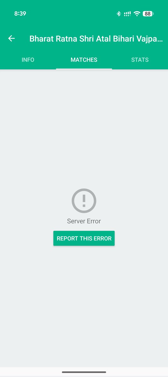 A_Baral_'s tweet photo. Hey @cricbuzz, it appears there's a technical issue with the stadium-wise match filter. It is currently failing to load and returning an error. Attaching a screenshot for your technical team to investigate. #Cricbuzz #BugReport https://t.co/pxMJ6ah9X8