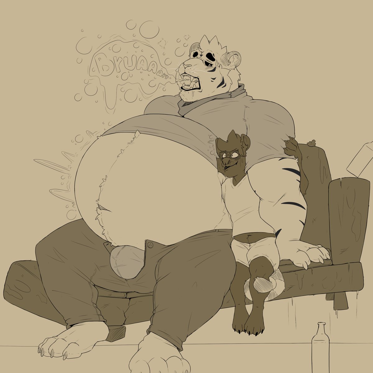 Guante_Yeen's tweet image. After another successful mission, i had to give this big tiger a treat for his hard work ♥ i think he'll need a few belly rubs after all the snacks! ♥

🎨: @jackalman6 

#furry #fat #stuffed #remembertheflowers