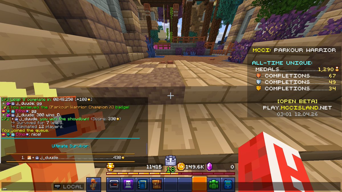 J_duude's tweet photo. All my speedrun skill recently has gone into minecraft parkour warrior survivor and my 300th win was against Etho of all people so I'm celebrating and fanboying lol https://t.co/CjhJGCqJoq
