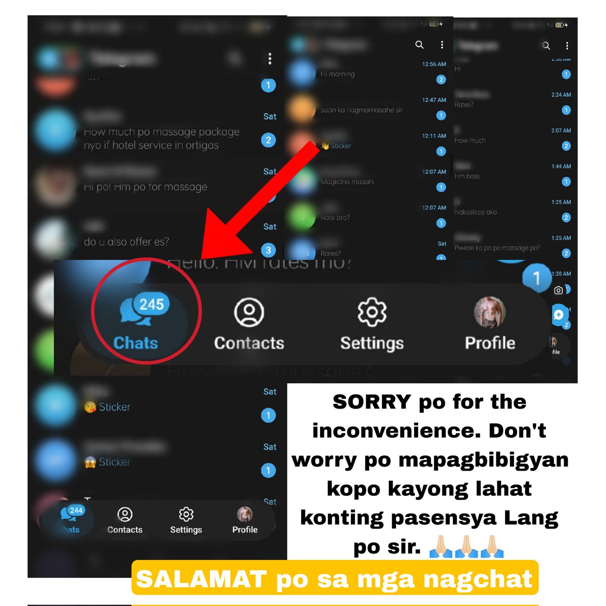 LecJosh65684's tweet photo. I HAVE TO APOLOGIZE!!!
The Reason why my response to your chats was delayed.... 3 clients/day.  For you to have a great and quality service massage 💆🏻💆🏻priority ko po yung may RESERVATION 😘😘😘 SALAMAT po sa support 🙏🏻🙏🏻🙏🏻🙏🏻 https://t.co/mPnv3kjiOy