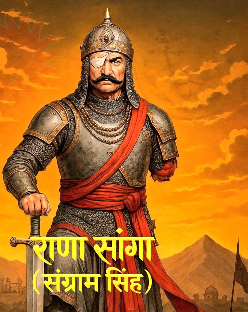 अस्सी घाव लगे थे तन पे।
फिर भी व्यथा नहीं थी मन में।।

मेवाड़ केसरी, वीर शिरोमणी महाराणा संग्राम सिंह 'राणा सांगा' जी की जयंती पर उन्हें कोटि कोटि ￼नमन।
#RanaSanga