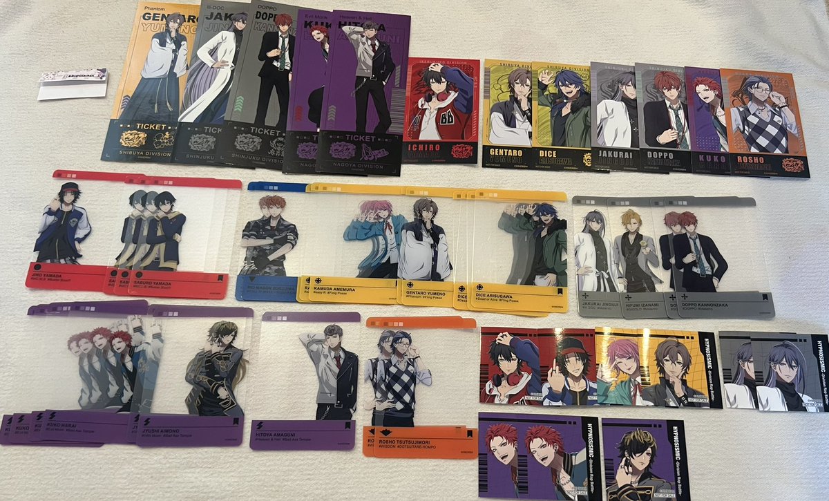 usachan__j's tweet photo. 【交換】ヒプノシスマイク ヒプマイ ららぽーと

譲]
チケ風ステッカー：幻太郎 寂雷 独歩 空却 獄
SNS風カード：二郎 三郎 理鶯 乱数 幻太郎 帝統 寂雷  一二三 独歩 空却 十四 獄 盧笙
購入特典：画像のもの

求]
同異種 銃兎 簓(友人分)または定価

郵送、本日渋谷手渡し
よろしくお願いします！ https://t.co/pJCXEN1G9I
