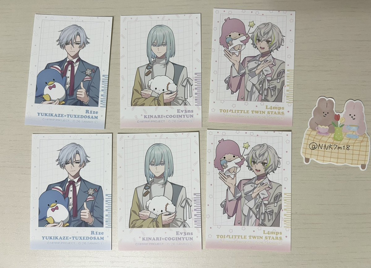 NNK7m18's tweet photo. 【交換】エイトリ 18TRIP アニメイト サンリオ ステッカーセット

譲：雪風、幾成、糖衣

求：七基(異種可)

郵送での交換希望です。検索からでもお気軽にお声掛けください。 https://t.co/yrPa7d6L2q
