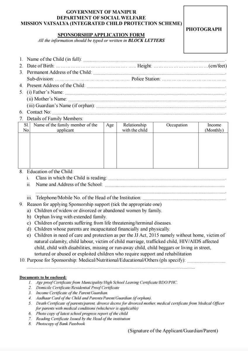 Deva1774464's tweet photo. The Department of Social Welfare has also issued a common application form format for the Mission Vatsalya Sponsorship Scheme across Manipur.
https://t.co/YpfXfzVhJK
#governmentofmanipur https://t.co/j6HKnVDS4e