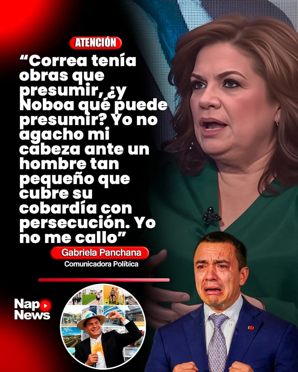 RRueda_Ermel's tweet photo. 🆘CORREA, SÍ PUEDE PRESUMIR MEGAS OBRAS, NOBOA NO🆘🆘
#EsVerdad
#GabrielaPanchana, crítica de #RafaelCorrea, cuestionó al #Cartón, por la situación que atraviesa el país. Planteó una comparación directa con el pasado: "Correa tenía obras que presumir ¿Y Noboa qué puede presumir?” https://t.co/hs9wvQyKNL