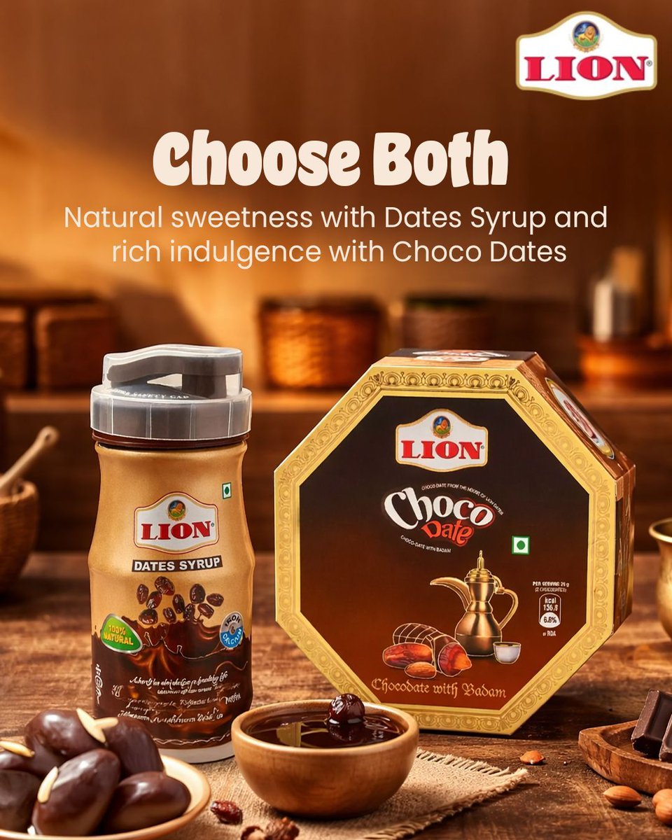 LiondatesIN's tweet photo. 🍫🌴 Why choose one when you can have both? 😍 
Enjoy the perfect combo of ChocoDates + Date Syrup – double the taste, double treat
🌐 Visit: https://t.co/fKHNn7fAm5
#WhyChooseOne #ChocoDates #DateSyrup #HealthyCombo #NaturalSweetness #SnackBetter #Amorise #GuiltFreeTreat 🍫✨ https://t.co/0vKTgNvHer