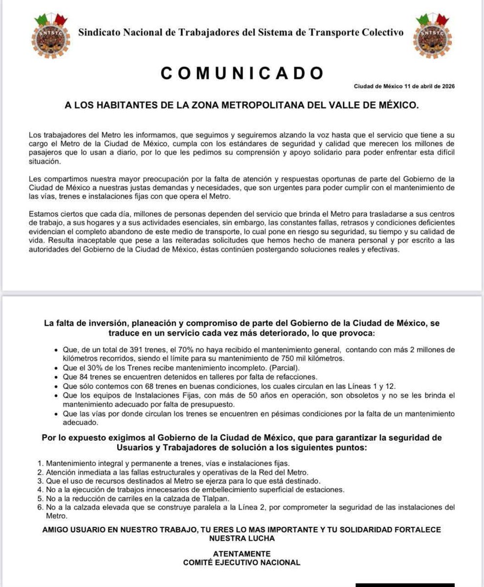 YoXLas40Horas2's tweet photo. ¿Quieren saber el por qué de tantas fallas del Metro?
Aquí sus trabajadores exponen qué está fallando. El balón está con el @GobCDMX @ClaraBrugadaM para tener un metro digno https://t.co/5dpL7a4zYp