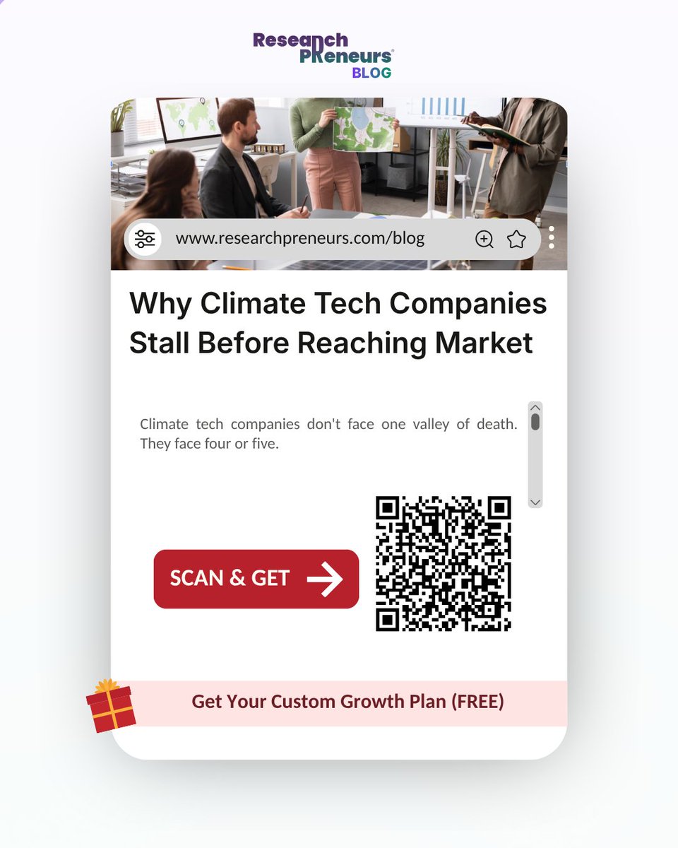 RESEARCHPRENEU's tweet photo. Climate tech companies don't face one valley of death. They face four or five.

Read the full article: https://t.co/MMVWxDF7Cn

Try Pathfinder for free: https://t.co/LepTJMN8rc

#TechOrchestration #ClimateTech #FractionalExperts #BusinessDevelopment https://t.co/137gb89GmZ