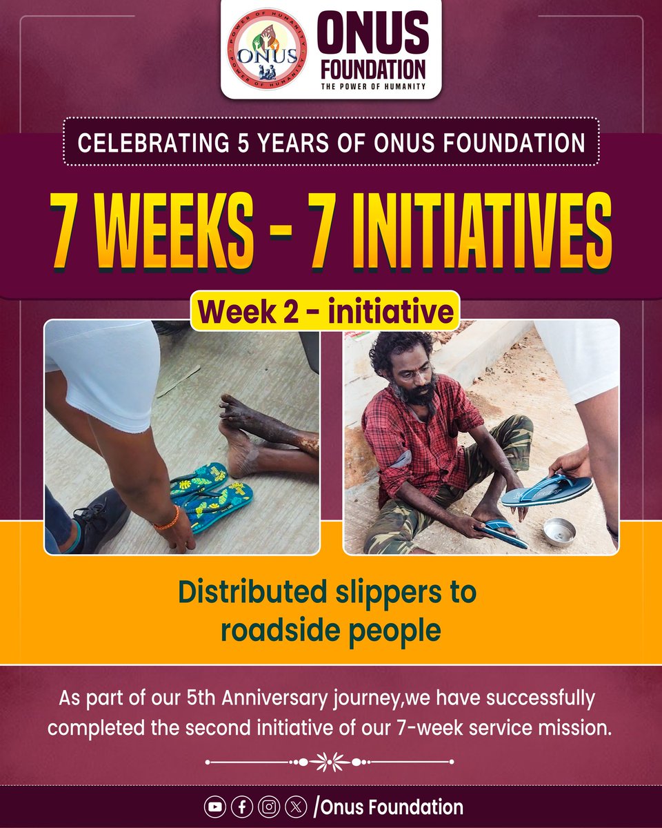 OnusFoundation's tweet photo. Week 2 – Spreading Care 👣

As part of our 7 Weeks • 7 Initiatives,
we distributed slippers to roadside people to bring comfort to their daily lives.

A small step… a meaningful impact 🌿

More initiatives coming soon… Stay connected 🤝

#OnusFoundation #7Weeks7Initiatives https://t.co/CMfM0ihoTn