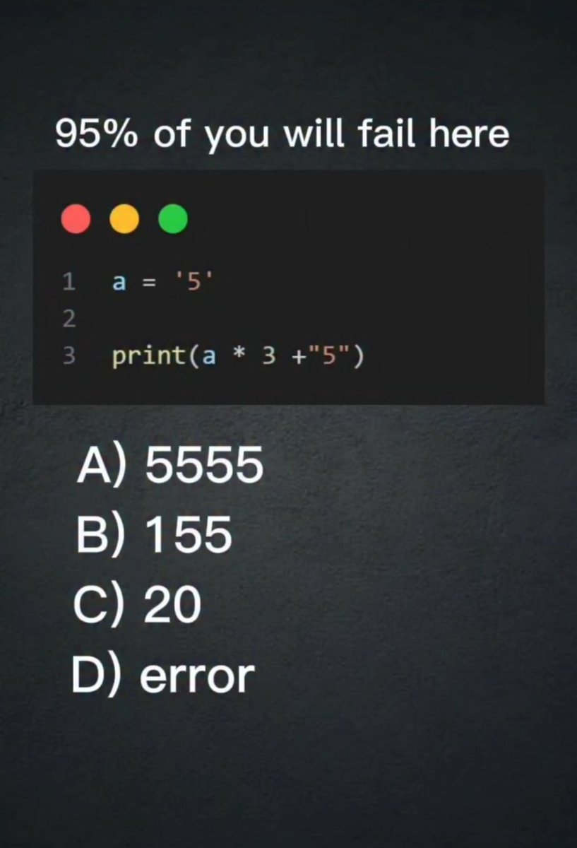 Python_Dv's tweet image. Looks simple, right?

That’s what every coder said before getting it wrong 😏

What’s your answer? 👇🔥

#python #coding #programming