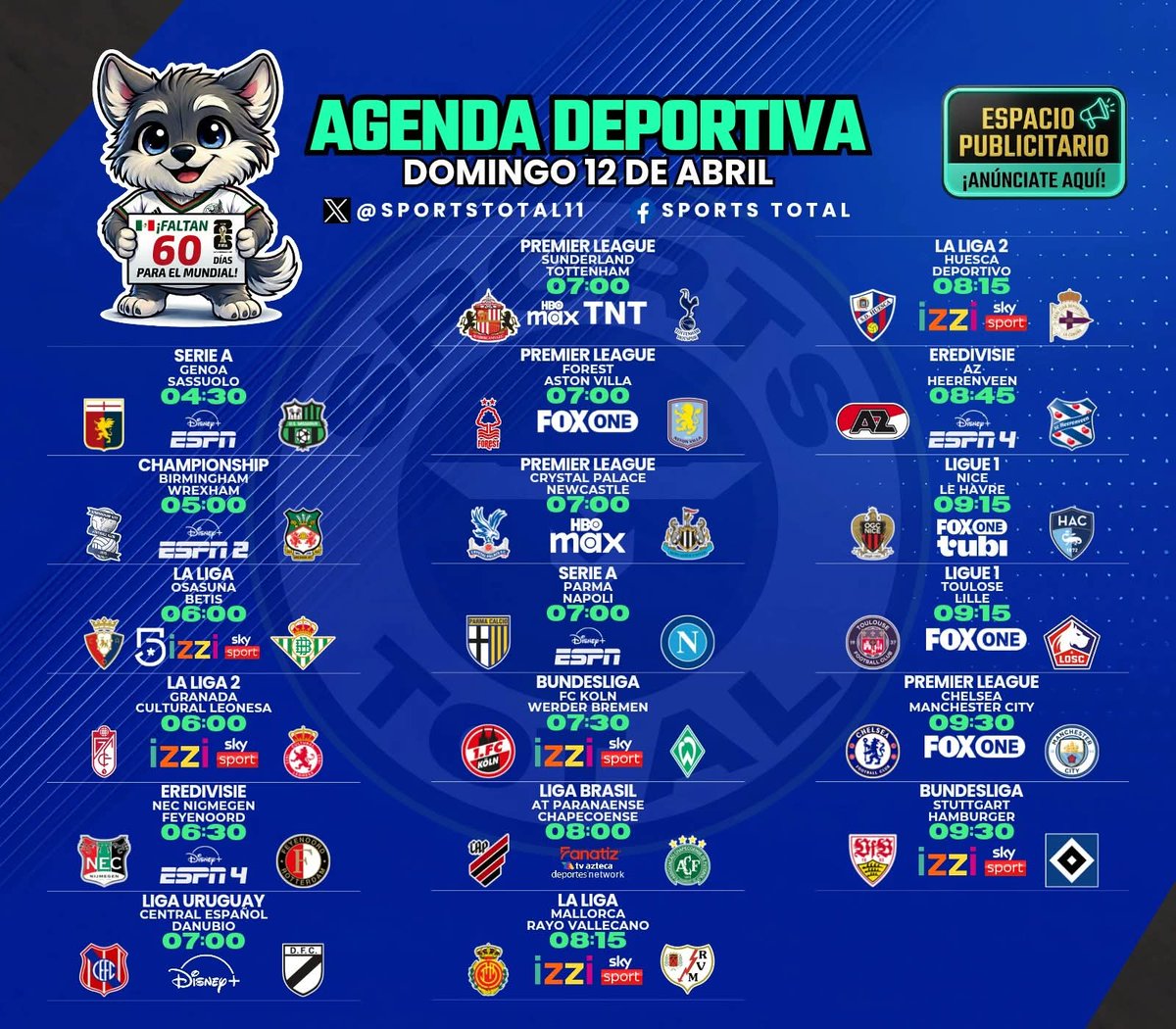 SportsTOTAL11's tweet photo. 🚨🔥 Se Viene Un #DomingoFutbolero Con Mucha Acción https://t.co/4PkRA8cL1m