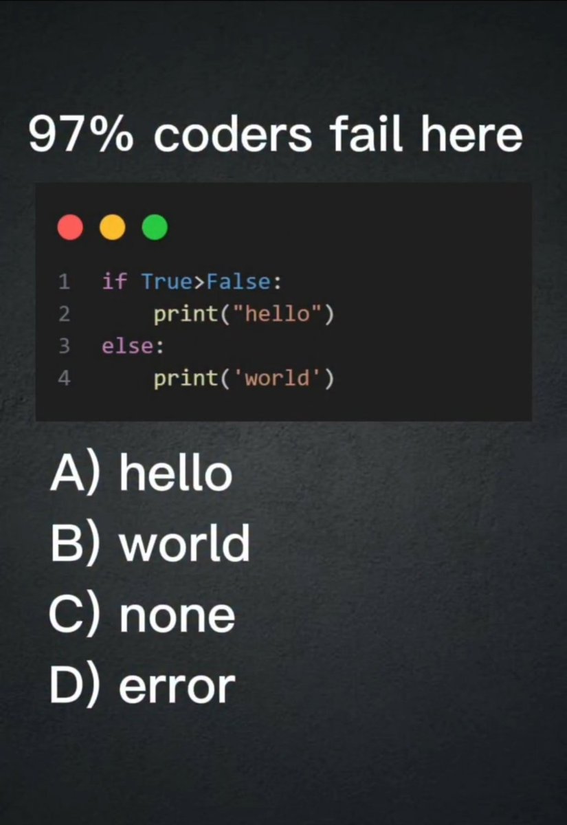 Python_Dv's tweet image. Everyone thinks this line will throw an error…

But Python says: ‘Nope, I got this.’ 🧠🔥

#python #programming #codinglife #developers #pythonquiz #codingquiz #codingchallenge #100DaysOfCode