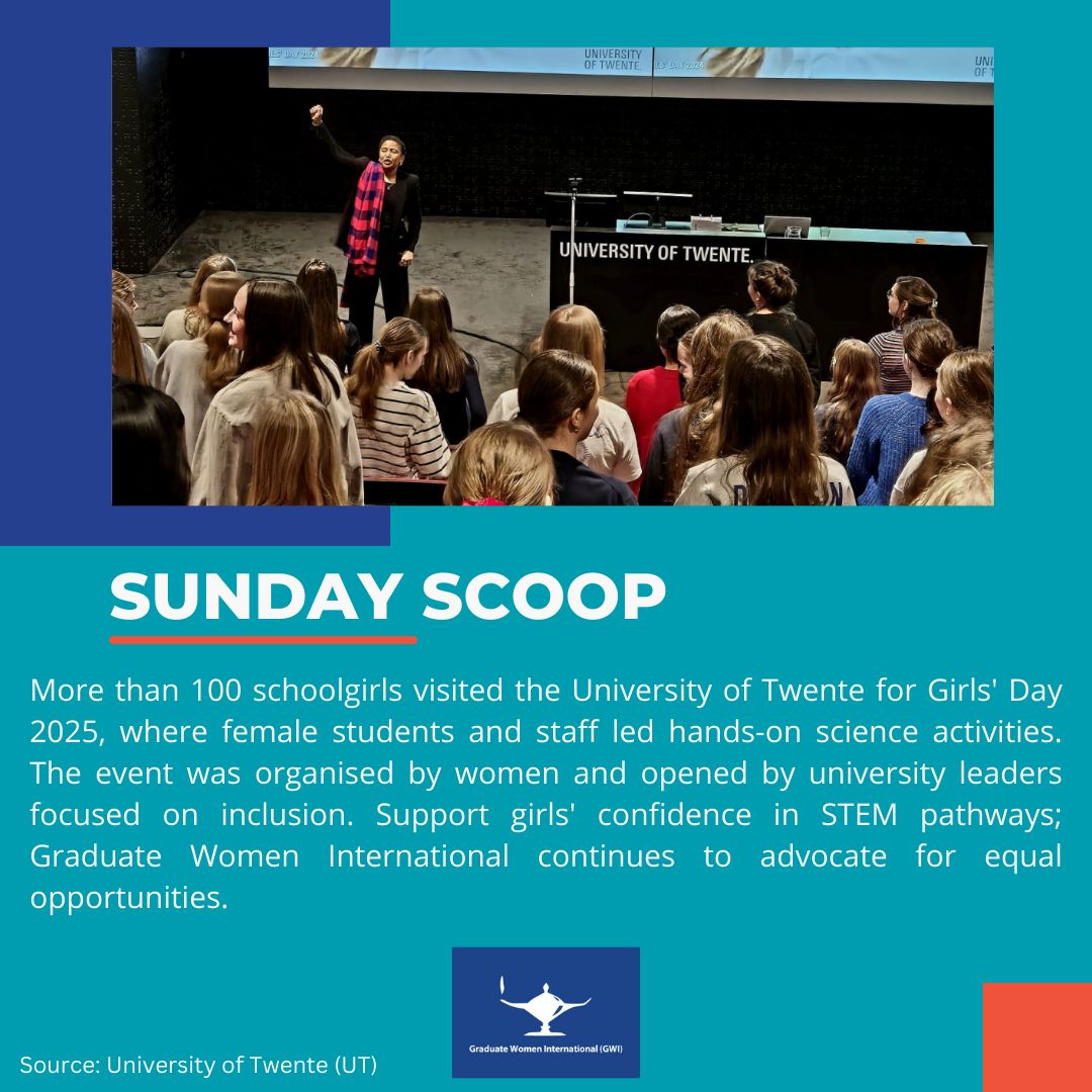 GradWomen's tweet photo. Over 100 schoolgirls joined Girls’ Day 2025 at the University of Twente, taking part in hands-on STEM activities. The event promoted inclusion and confidence, supported by Graduate Women International. 
Source: https://t.co/95tX1zD7rJ https://t.co/b240gRVnZK