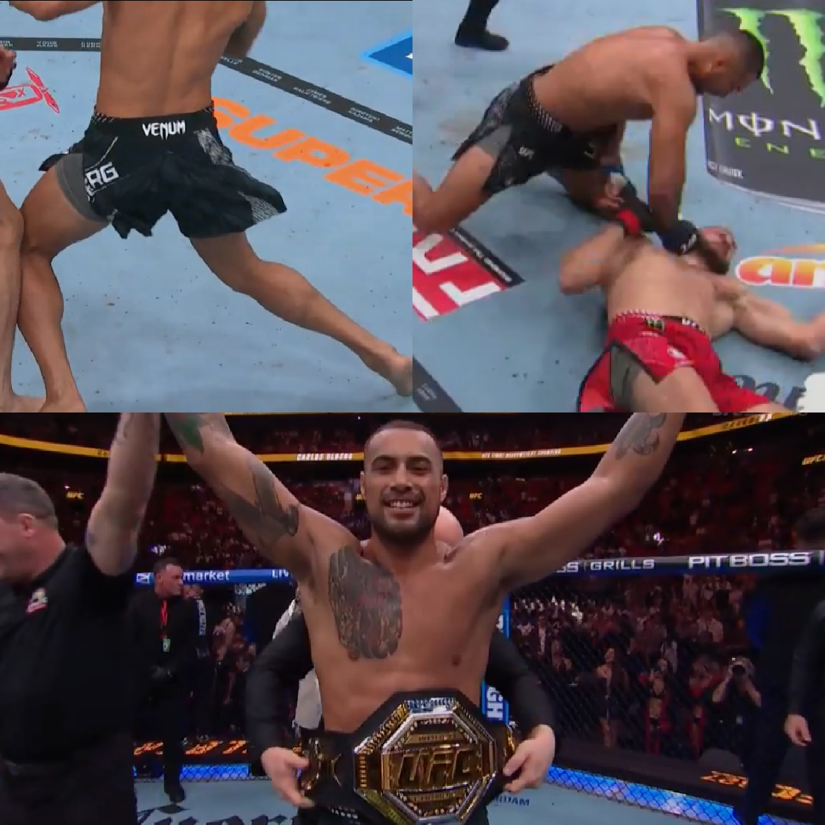 MMAJunkie's tweet image. #AndNew! Carlos Ulberg brutally KOs Jiri Prochazka after an blowing out his knee in the opening moments #UFC327