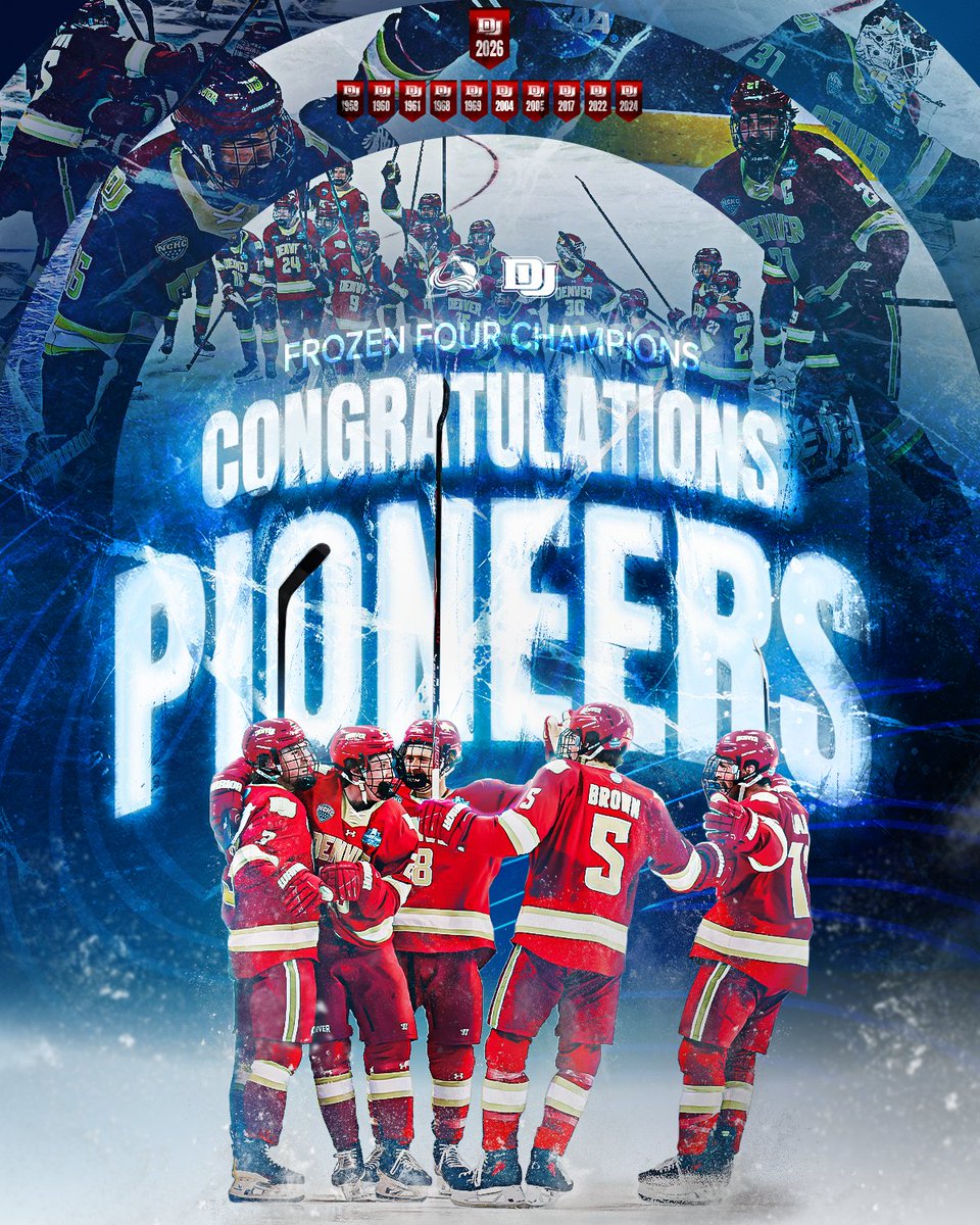 ap215's tweet image. #2026NCAADivision1MensHockey #NationalChampionship And then there was one Congratulations to Head Coach Dave Carle Team Captain Defenseman Kent Anderson The 2026 NCAA Division 1 Men's Hockey National Champions The Denver Pioneers The City of Denver And Their Fans #DENPIMNCAAMHNC