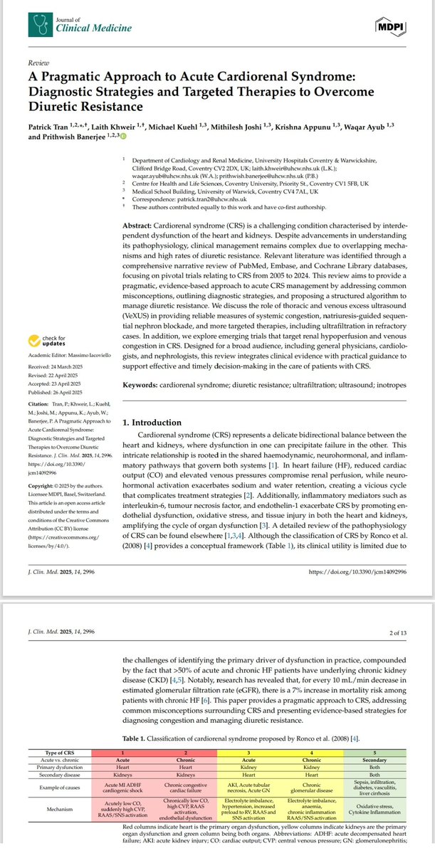 SayedSRahman1's tweet image. A Pragmatic Approach to Acute Cardiorenal Syndrome: 
Diagnostic Strategies and Targeted Therapies to Overcome Diuretic Resistance

#VeXUS
 mdpi.com/2077-0383/14/9…