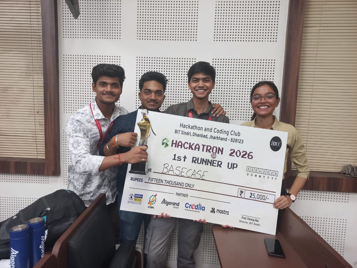 _ajiteshvish_'s tweet photo. π 1st Runner-Up at Hackatron 2026
Led team BASECASE to build BountyBase at @BITSindriDhn turning an idea into a working solution under pressure.
Grateful for the experience, the team, and the learnings.
#Hackatron2026 #BITSindri #Hackathon #BountyBase #Web3ββ https://t.co/SIKtAbWvZi