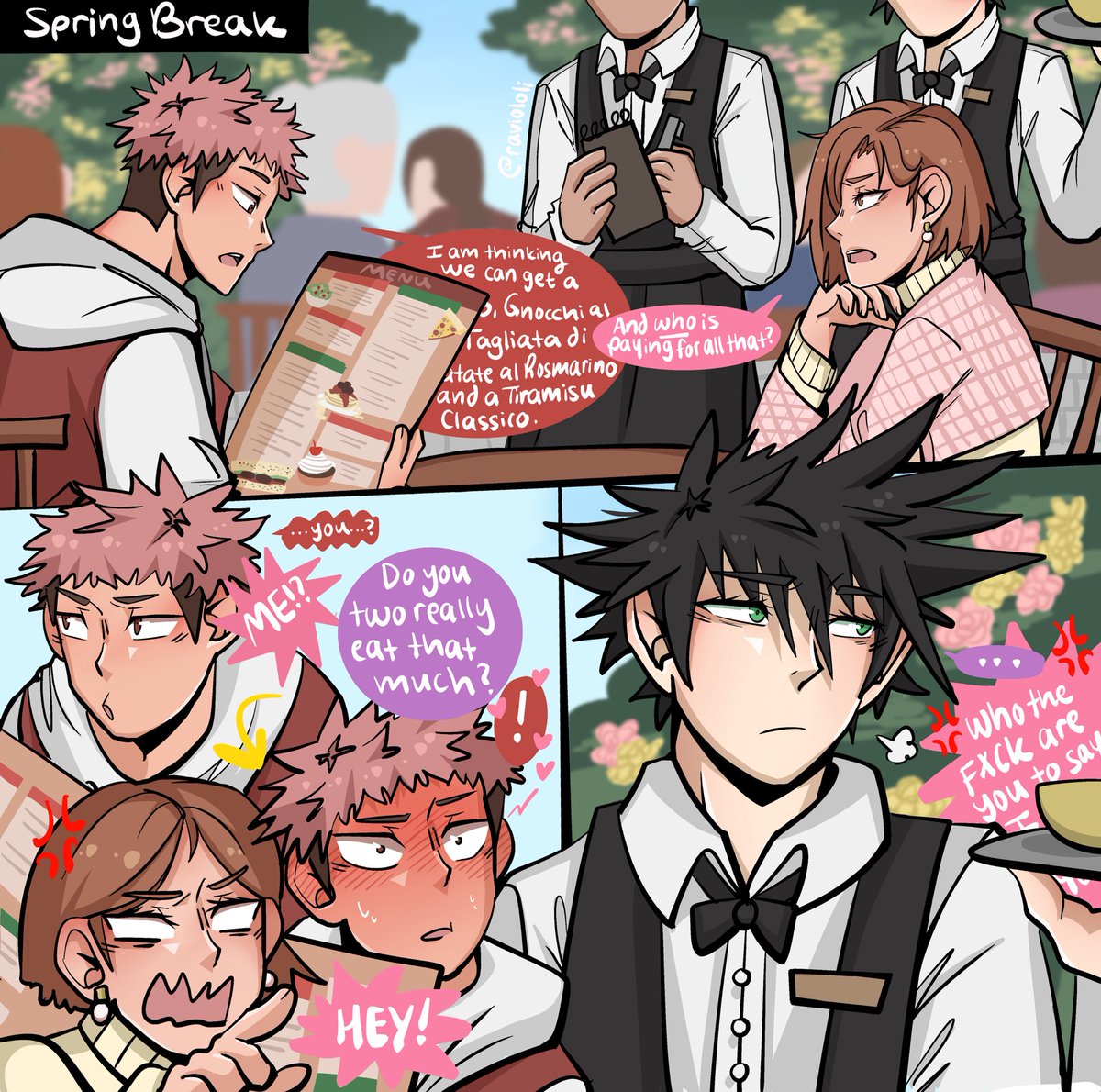 raviololi's tweet image. I drew Megumi as a waiter 🤭 (modern jjk AU)
#nobara #itfs #itafushi #jjkfanart #yuuji #megumi