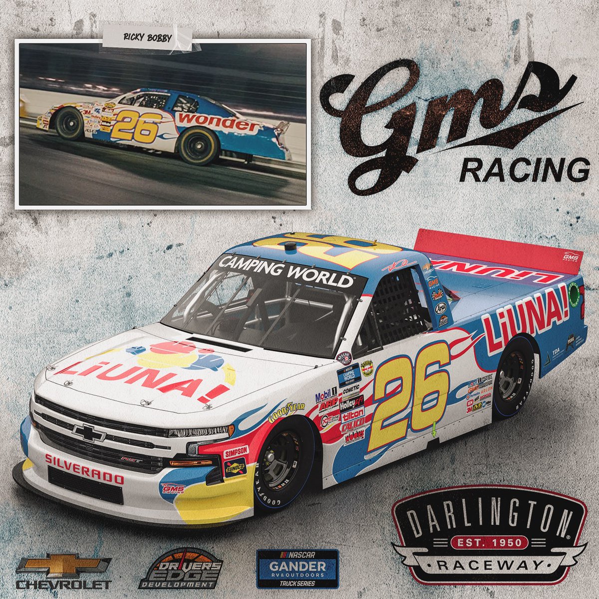 Fluggswashere's tweet photo. Here's a great one. @TylerAnkrum's Ricky Bobby Throwback from 2021. Truck looked great, got to love the team changing the font also! He'd end up finishing 18th.
#ThrowbackThursday #NASCAR #NASCARThrowback #RickyBobby #TylerAnkrum #LiUANA https://t.co/6tJh50DsNo