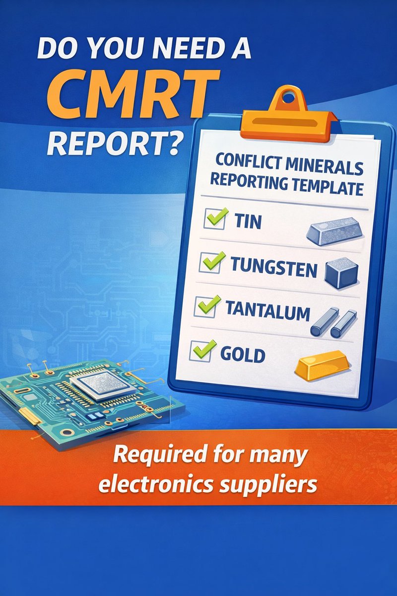 juenyme's tweet image. CRMT
📢 Are you part of the electronics or manufacturing supply chain?

You may need to submit a CMRT (Conflict Minerals Reporting Template) covering Tin, Tungsten, Tantalum &amp;amp; Gold (3TG).

Stay compliant with global requirements.

#CMRT #ConflictMinerals #3TG #Compliance
