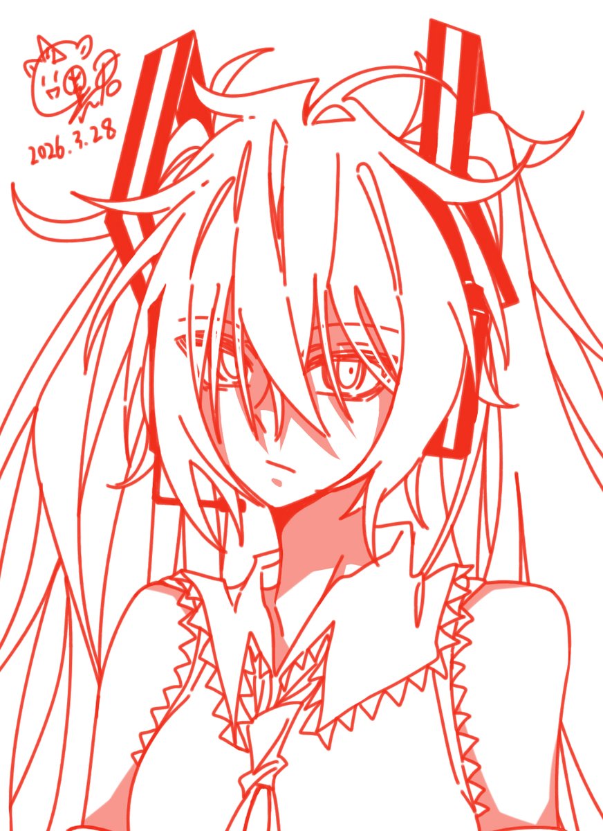 #HatsuneMiku #初音ミク
上个月画的红线条miku，忘了发