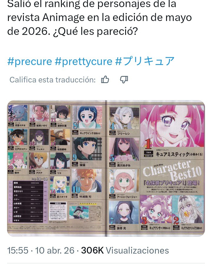 Liko231995's tweet photo. ยกLiko en el puesto 13 del ranking de los personajes mรกs populares en Japรณn actualmente! , tambiรฉn me da gusto volver a ver a frieren ahรญ ๐โญ๐ฏ
Crรฉditos a cure noticias
https://t.co/sWUYCgQfcj
#Animage
#AnipokeLiko
#Frieren https://t.co/ZN6iqWALsT