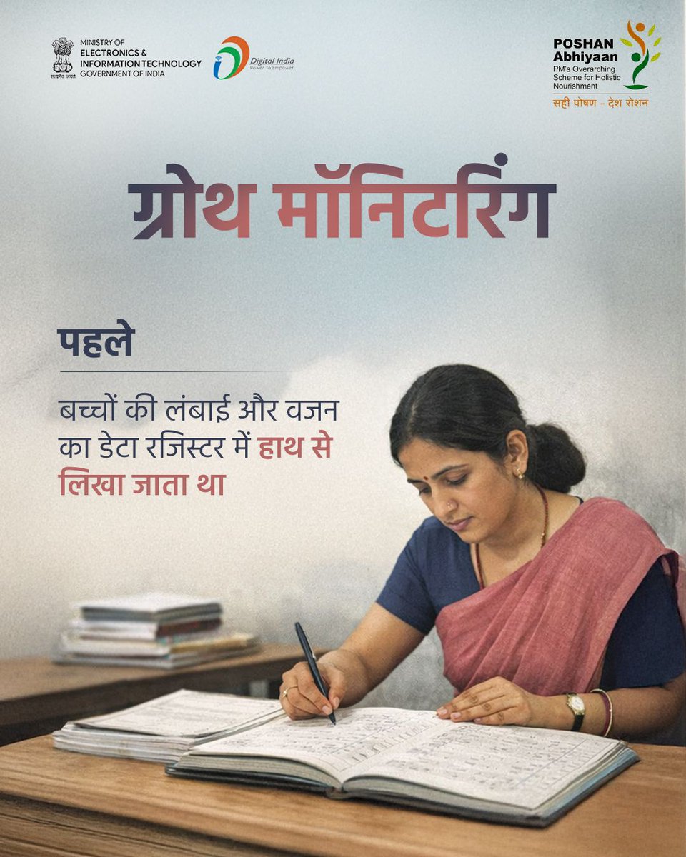 GoI_MeitY's tweet image. Poshan Tracker पूरे भारत में बच्चों के पोषण की निगरानी को मजबूत बना रहा है 🇮🇳
ऐसी पहलें माताओं और बच्चों तक बेहतर सेवाएं पहुंचाने में मदद करती हैं 💙

#PoshanTracker #DigitalIndia #Nutrition #ChildHealth #India