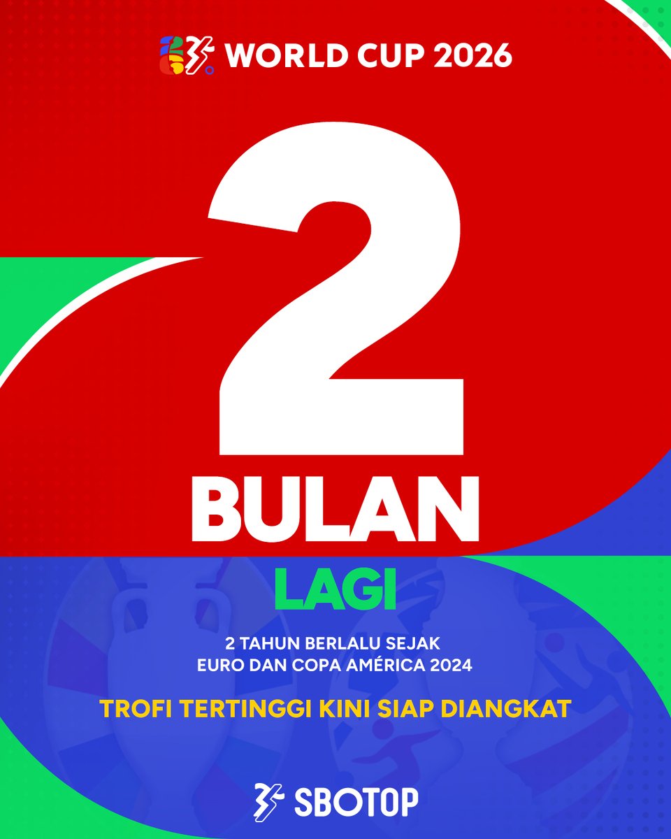 Hitung mundur dimulai! ⏳ Hampir dua tahun telah berlalu sejak raja kontinental 2024 Euro dan Copa América dinobatkan. Kini, hanya tinggal dua bulan menuju trofi tertinggi di #WorldCup2026🏆🌎