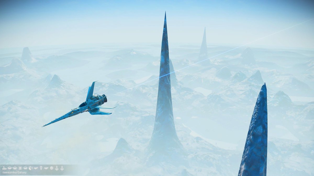 For anyone with access to this whacky Galaxy this foggy ice planet with little mountains other than spikes is pretty amazing. #NMS #HelloGames