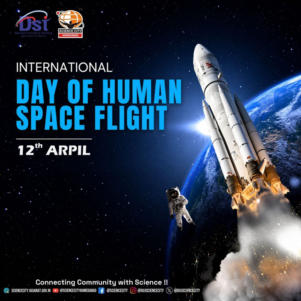 GujScienceCity's tweet image. International Day of Human Space Flight | 12 April
Honoring Yuri Gagarin, who became the first human in space in 1961, inspiring generations to explore beyond Earth. 
#InternationalDayOfHumanSpaceFlight #SpaceExploration #ScienceCity #GujaratScienceCity #STEM
@PMOIndia @CMOGuj