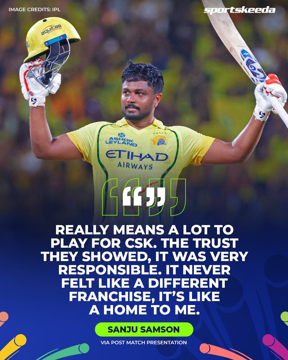 Sportskeeda's tweet image. Sanju Samson feeling right at home in yellow 💛

“Never felt like a different franchise” - trust, belief ,and comfort already building at Chennai Super Kings 🏏

#IPL2026 #CSK #SanjuSamson #Cricket