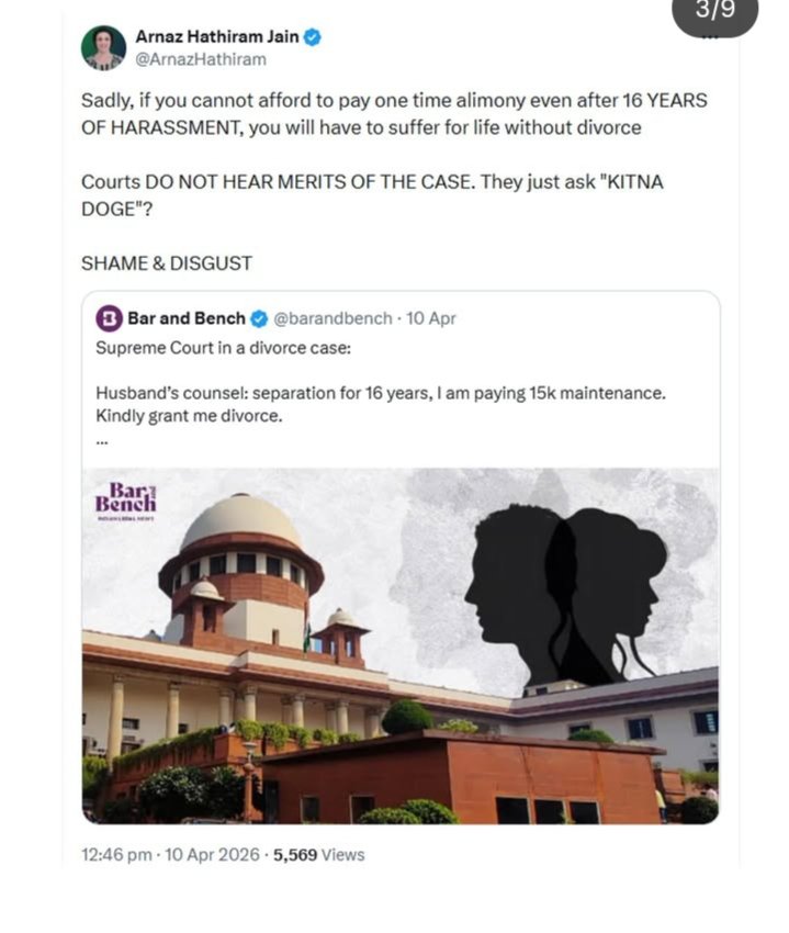 16 साल अलग रहे, फिर भी सुप्रीम कोर्ट ने पति की तलाक की अर्जी ठुकरा दी। कोर्ट ने साफ़ कहा— ₹15,000 गुजारा भत्ता आज के दौर में बहुत कम है। या तो बेहतर ऑफर दें, वरना शांति से रहें और खुश रहें!

#SupremeCourt #DivorceCase #LegalNews