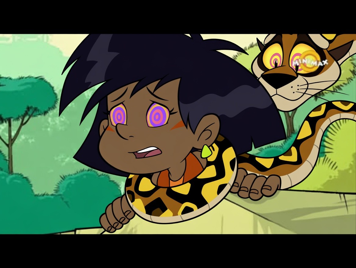 Atotal Cutie pie from Marsupialami Meets Kaa the snake from The Jungle Book hypnosis crossover cartoon animated movie