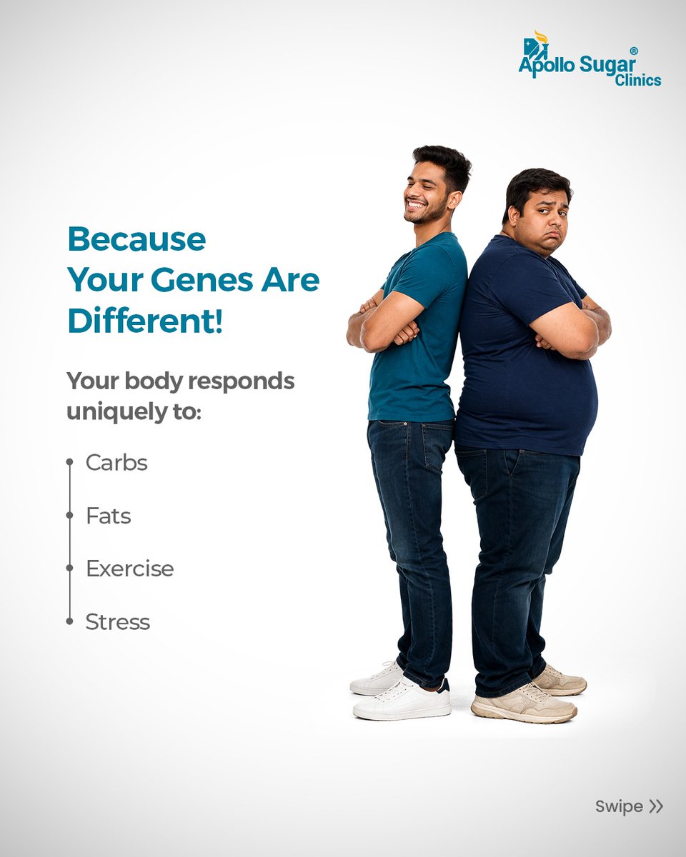 ApolloSugar_Ind's tweet photo. Ever wondered why the same diet works for someone else, but not for you?
The answer could be in your genes.

With Genomic Lifestyle Counselling, move from trial-and-error to a plan that’s actually made for YOU.

To book an appointment, call 1800-103-1010. https://t.co/dMJGYUfZRv