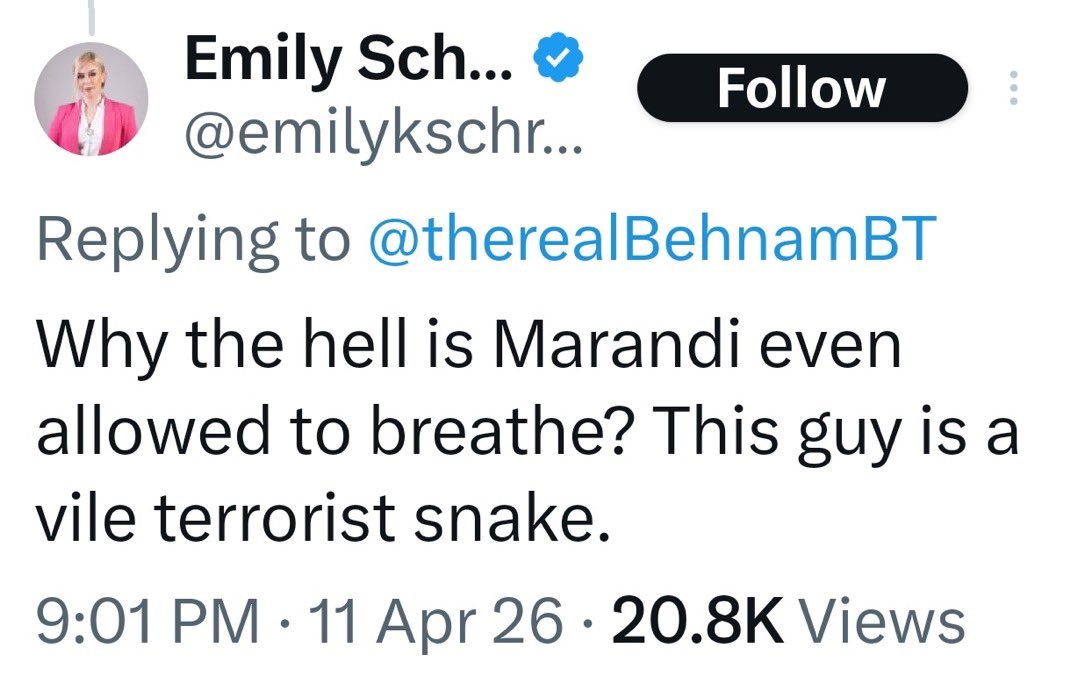 100_alpha's tweet image. So called #Israeli “Journalist”#EmilySchrader is a #racist #fascist LIAR who loves to kill innocent/defenceless people &amp;amp; steal their lands.
She is a #viper full of #venom!
Now says Professor #Marandi  is a “vile terrorist snake” &amp;amp; “why the hell is he even allowed to breathe”!