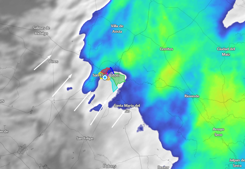 SLP#Metropoly
Donde le agarro la lluvia...
Resto de la noche, solamente algunos intervalos de llovizna dispersa las próximas 2 horas con actividad eléctrica.🌧️⛈️
La lluvia mas fuerte ya pasó 🌧️🌧️ 
⚠️conduzca con precaución en pavimentos mojado y encharcamientos 💦🚗