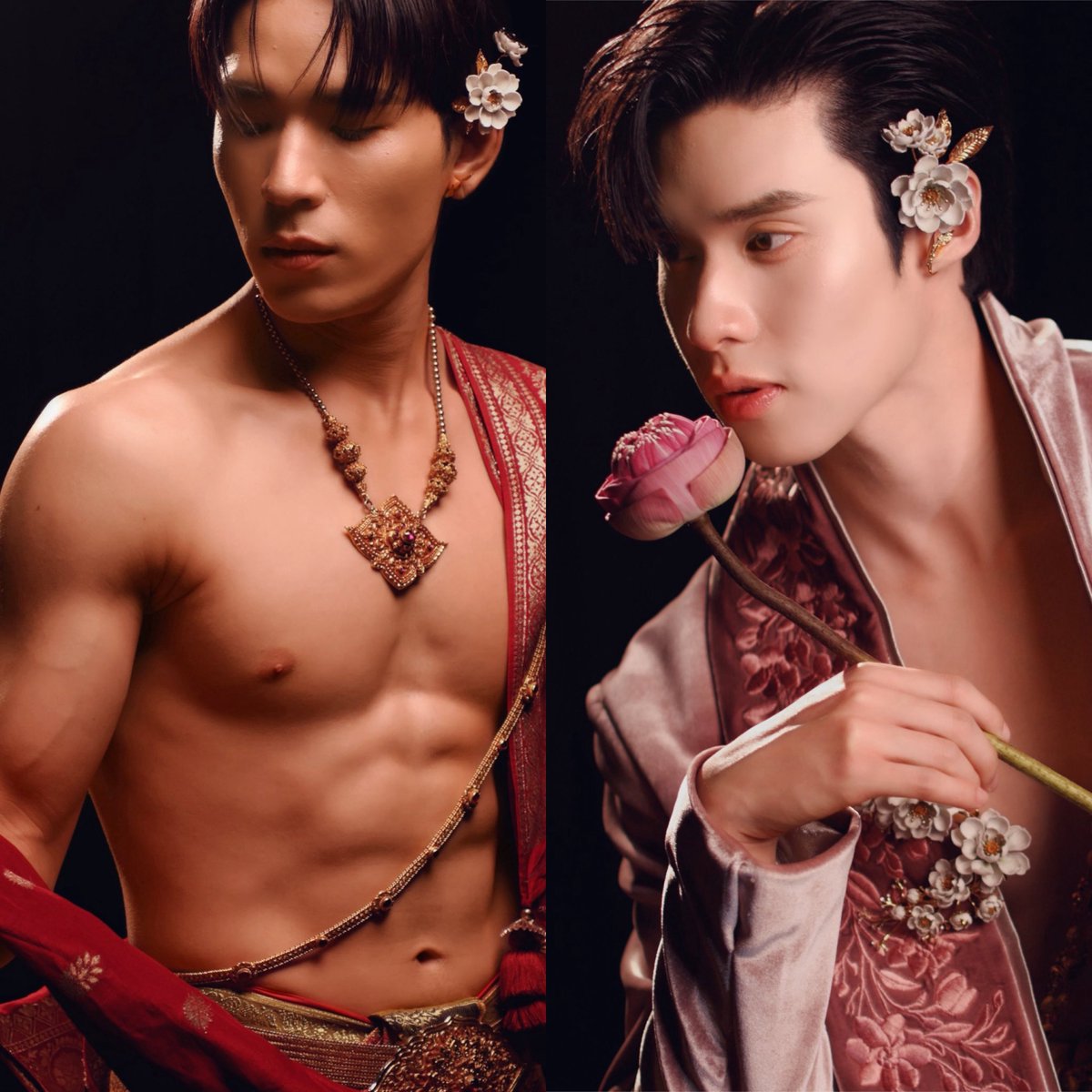 BoysLoveHubENG's tweet image. COUPLE SCENT! #PearlPeak, stars of the upcoming BL #FlowerBoyTH, in a special Songkran photoshoot.