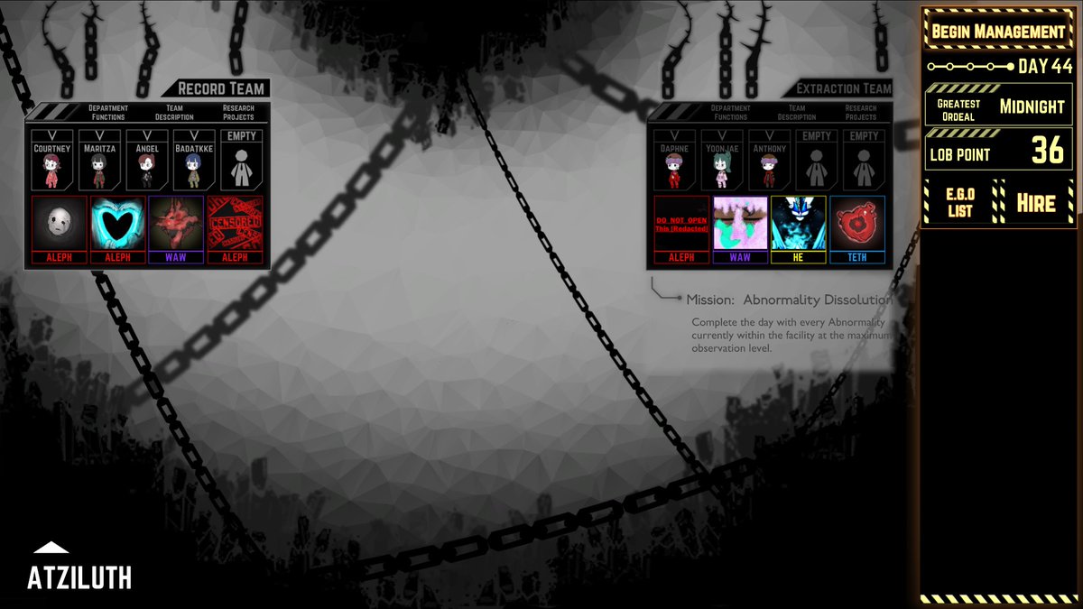 LaikaIsHopeless's tweet image. Don't Hokma and Binah have suppressions??? I was planning to do Hokma's core suppression, memory repo, then Binah's, but I don't have it. Do I need to do Binah's first, or do it on a later day?

#LobCorp #LobotomyCorporation #FirstPlaythrough