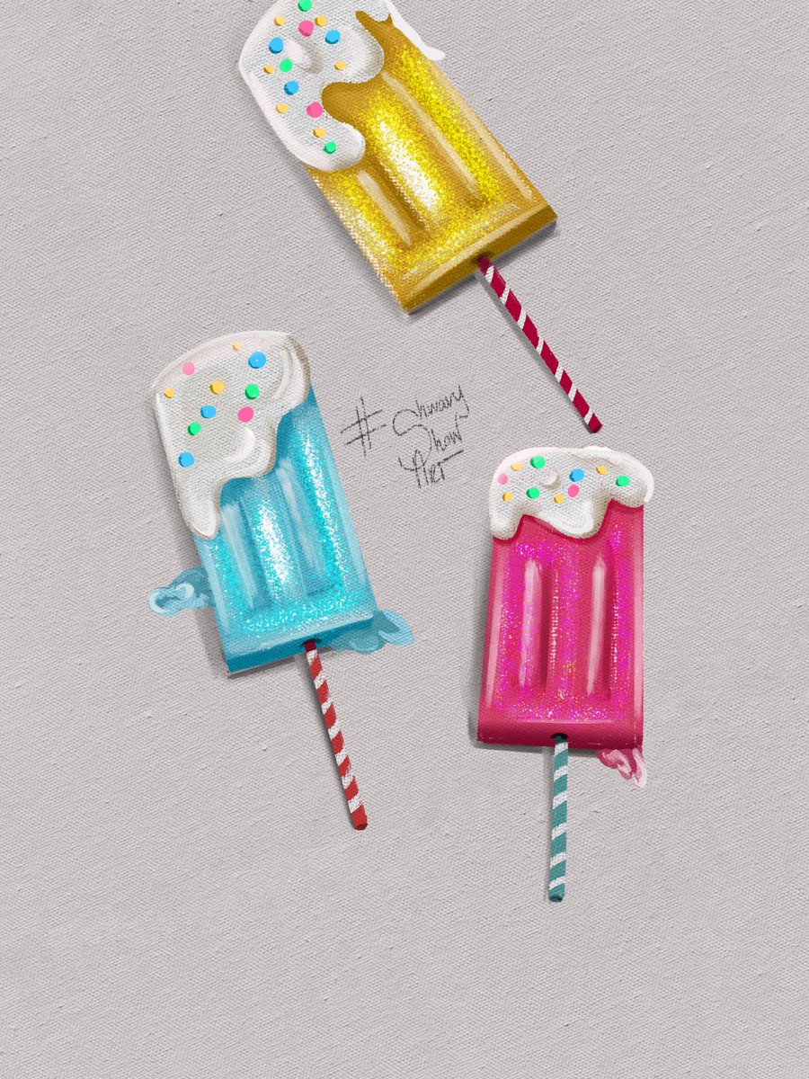 shwavyshowart's tweet image. Popsicles w/ cream digital oil painting on canvas texture🩵💛🩷

Art by: @shwavyshowart 

#digitalart #digitalpainting #popsicle #foodart #icecream