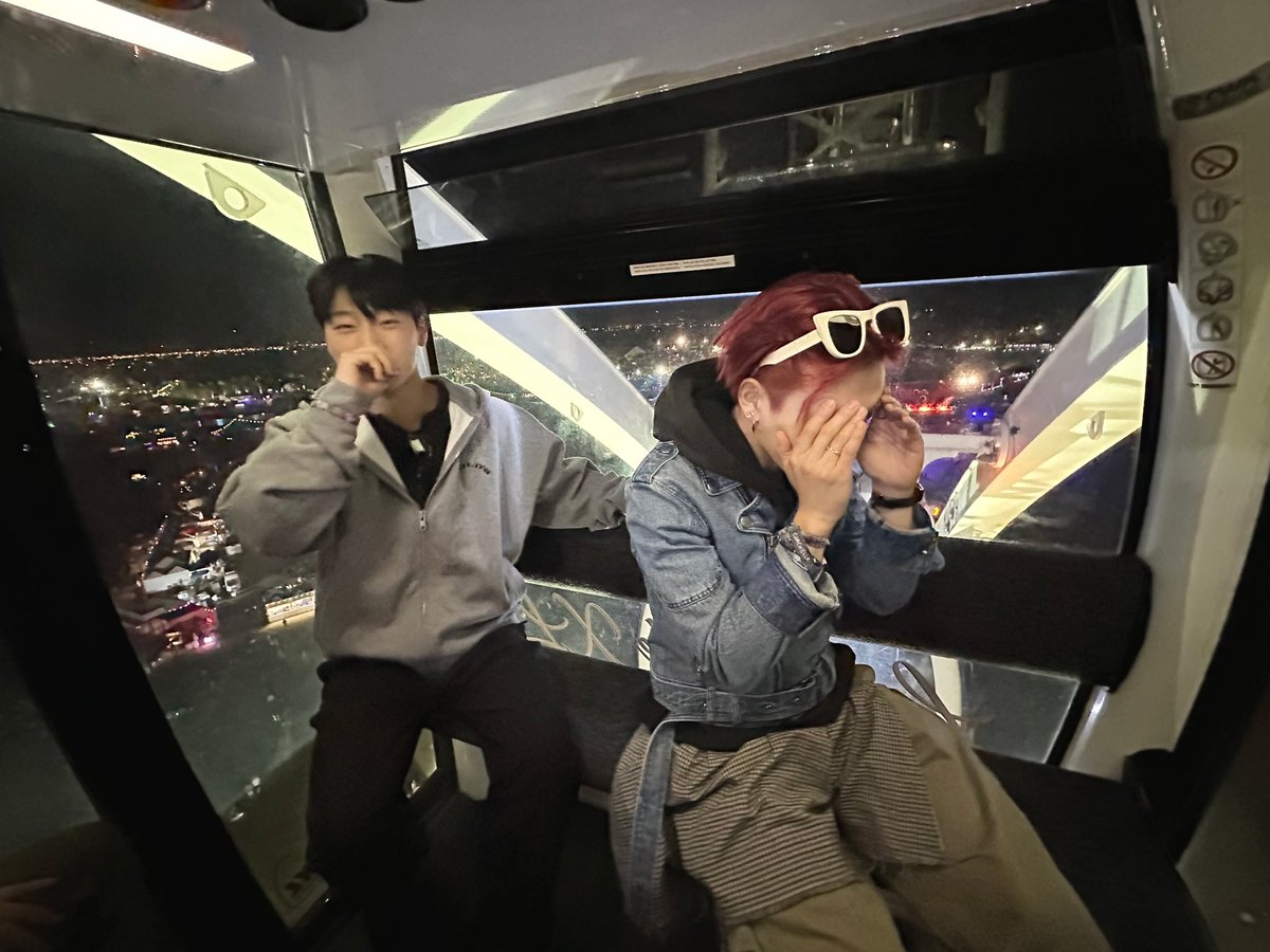 joongtism's tweet image. do people know that seonghwa took this picture because as soon as their ride started hongjoong said "oh it's really high up though!" (while covering his eyes) and he thought it was cute 💔